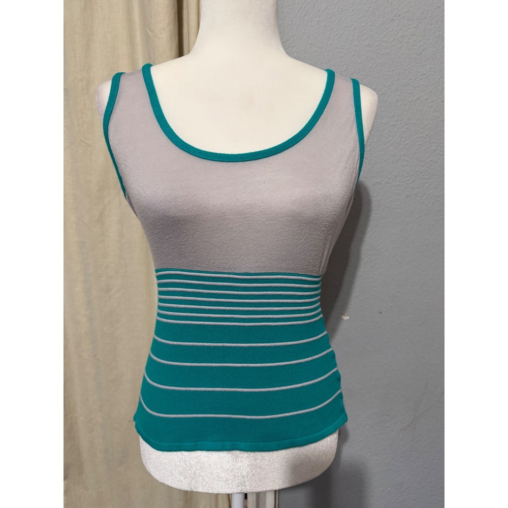 Wow Couture Womens Y2K Top Size M Teal Gray Striped Surplice Back Tank Stretch
